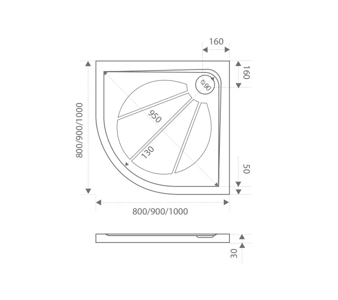 Поддон радиусный  из литьевого мрамора Good Door Эклипс, Выбрать цвет: Белый, Выбрать размер: 100х100, изображение 2