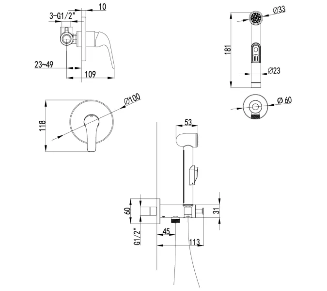 Смеситель Lemark Plus Advance LM1219C с гигиеническим душем встраиваемый, изображение 2