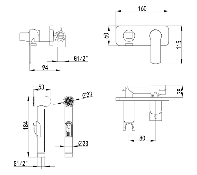 Смеситель Lemark Plus Grace LM1519C с гигиеническим душем встраиваемый, изображение 2