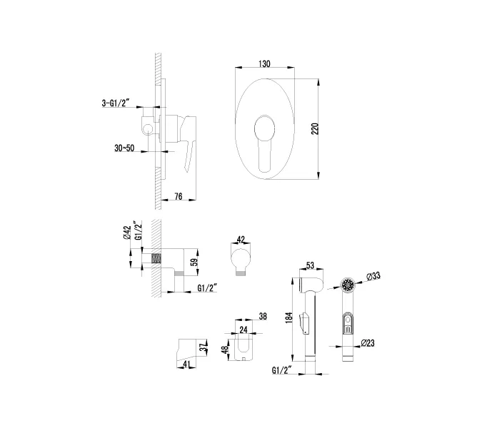 Смеситель Lemark Atlantiss LM3219C с гигиеническим душем, встраиваемый, изображение 2