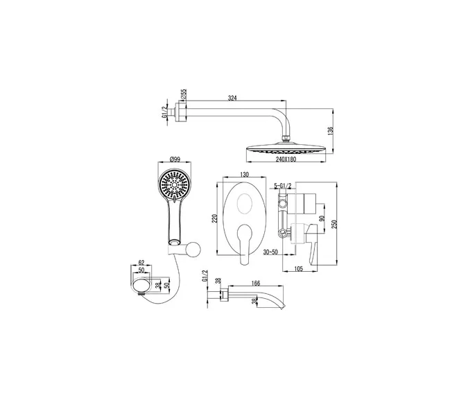 Смеситель Lemark Atlantiss LM3222C для ванны и душа, встраиваемый, изображение 2