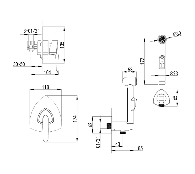 Смеситель Lemark Mars LM3519C с гигиеническим душем, встраиваемый, изображение 2