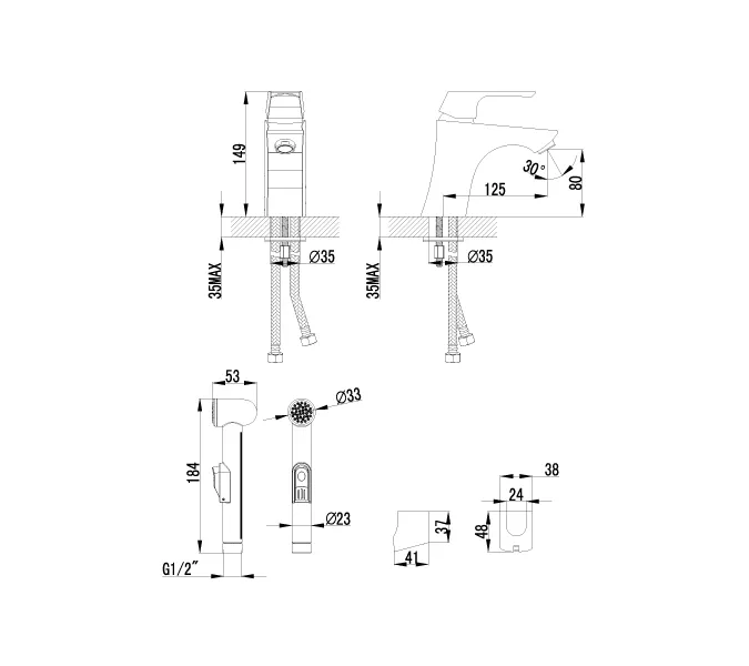 Смеситель Lemark Unit LM4516C для раковины с гигиеническим душем, изображение 2
