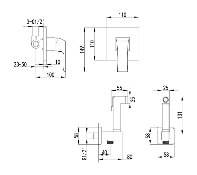 Смеситель Lemark Unit LM4519C с гигиеническим душем, встраиваемый, изображение 2