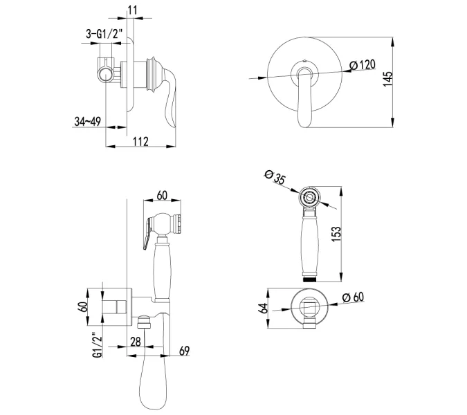 Смеситель Lemark Brava LM4719G с гигиеническим душем, встраиваемый, изображение 2