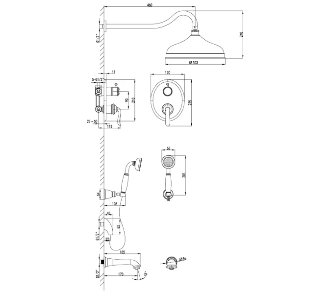 Смеситель Lemark Brava LM4722G для ванны и душа, встраиваемый, изображение 2