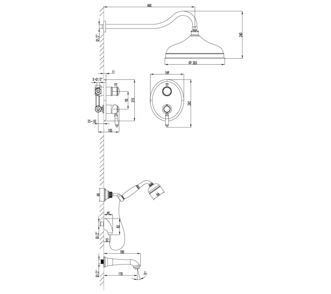 Смеситель Lemark Villa LM4822B для ванны и душа, встраиваемый, изображение 2