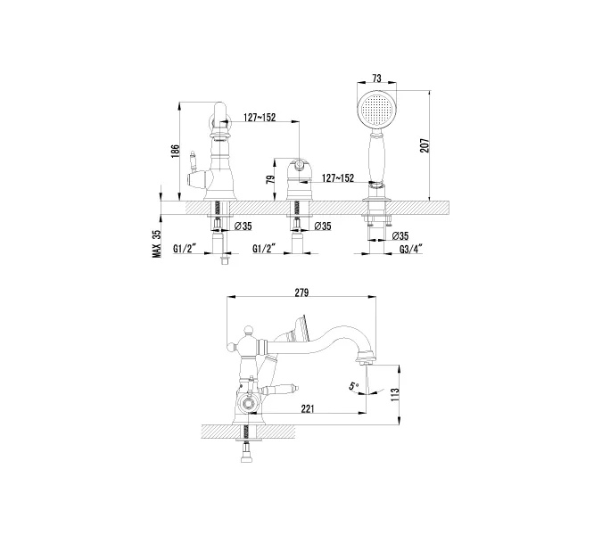 Смеситель Lemark Villa LM4845B на борт ванны, изображение 2