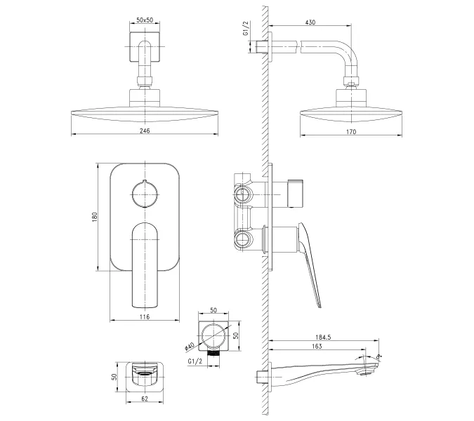 Смеситель Lemark Allegro LM5922CW для ванны и душа, встраиваемый, изображение 2