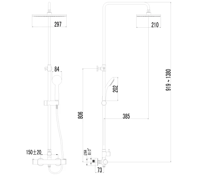 Душевая стойка  Lemark Yeti LM7860C  с термостатом, изображение 2