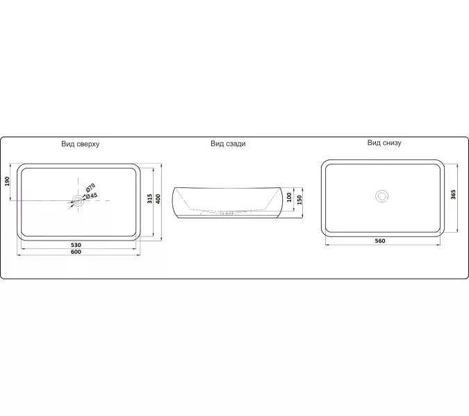 Раковина накладная прямоугольная CeramaLux  9239, изображение 4