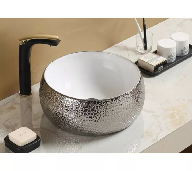 Раковина накладная круглая CeramaLux NC С1062/С1063, Выбрать цвет: Серебро