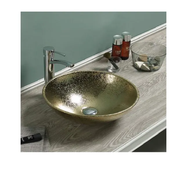 Раковина накладная круглая CeramaLux NC 7226S, Выбрать цвет: Золото, изображение 3