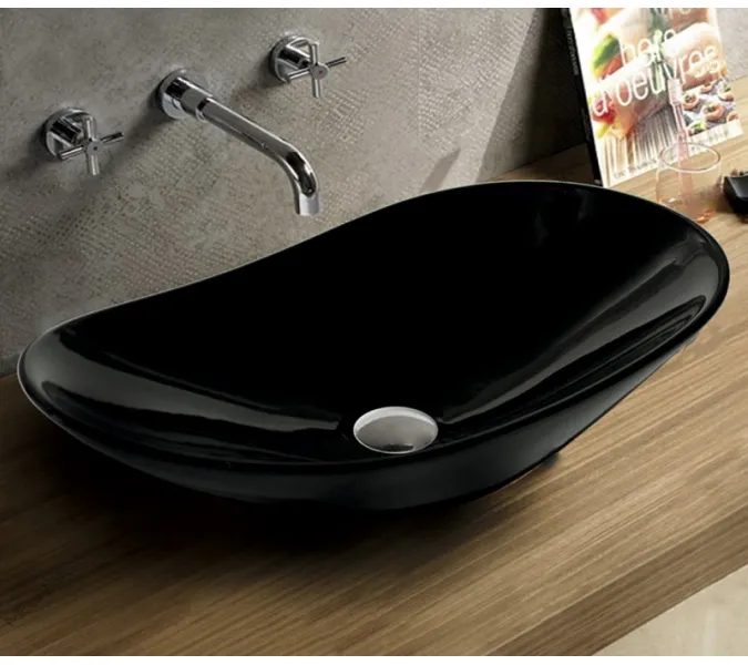 Раковина накладная овальная CeramaLux 7811, Выбрать цвет: Черный глянец