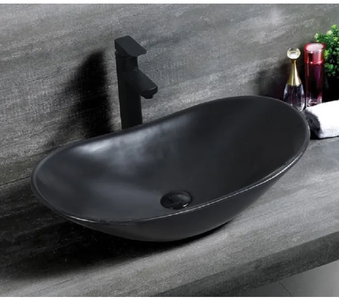 Раковина накладная овальная CeramaLux 7811, Выбрать цвет: Черный матовый