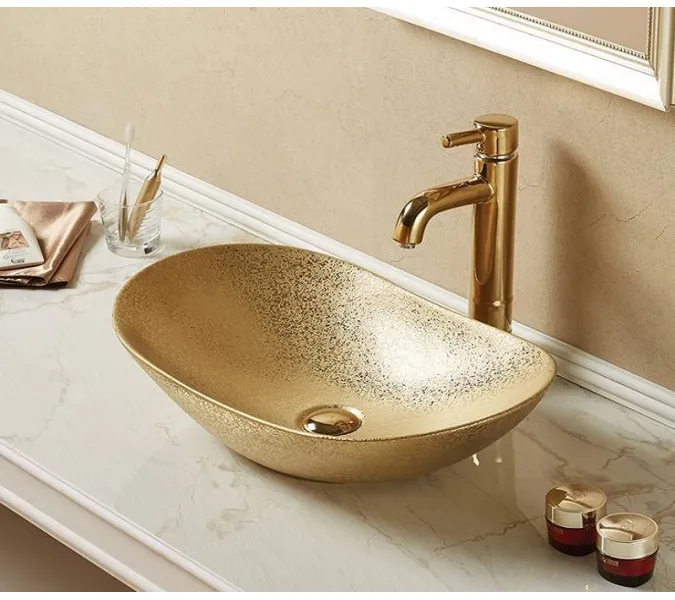 Раковина накладная овальная CeramaLux 7811, Выбрать цвет: Золото, изображение 2