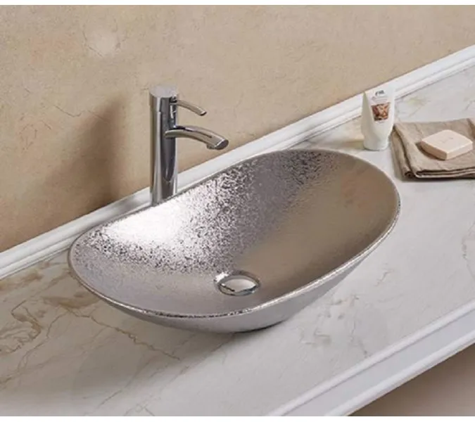 Раковина накладная овальная CeramaLux 7811, Выбрать цвет: Серебро