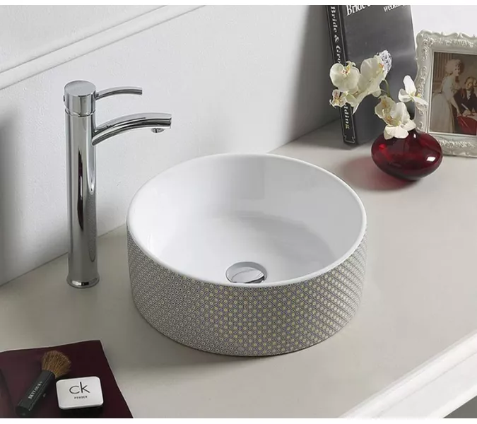 Раковина накладная круглая CeramaLux  NC 78308/78310, Выбрать размер: 38х38х12, Выбрать цвет: Светлый рисунок