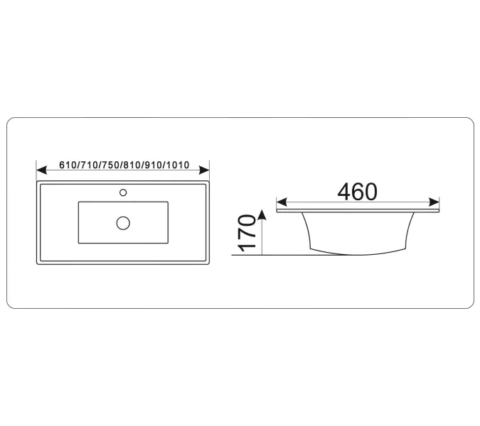 Раковина врезная прямоугольная CeramaLux, Выбрать размер: 60, изображение 3