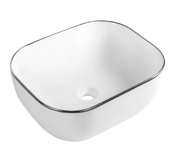 Раковина накладная прямоугольная CeramaLux LuxeLine  D1302H, Выбрать цвет: Белый с серебристым краем