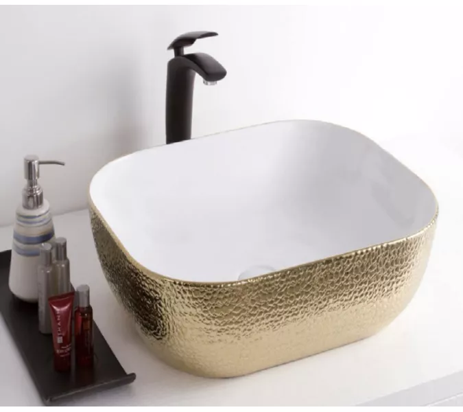 Раковина накладная прямоугольная CeramaLux LuxeLine D1333H021/D1333H025, Выбрать цвет: Золото, изображение 3