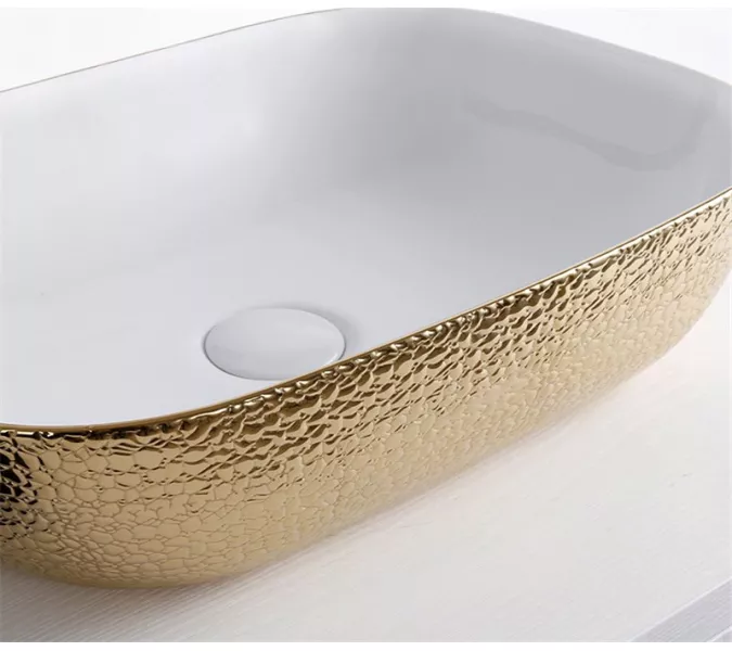 Раковина накладная прямоугольная CeramaLux LuxeLine D1333H021/D1333H025, Выбрать цвет: Золото, изображение 2