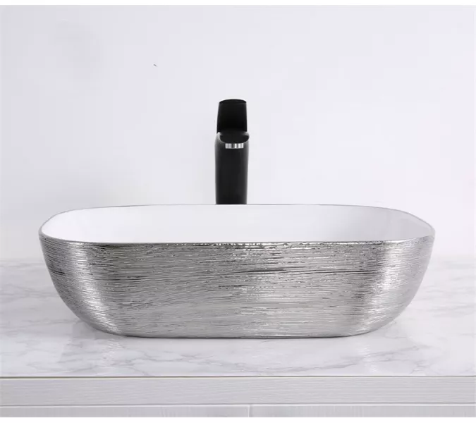 Раковина накладная прямоугольная CeramaLux LuxeLine D1333H13, Выбрать цвет: Белый/серебро, изображение 3