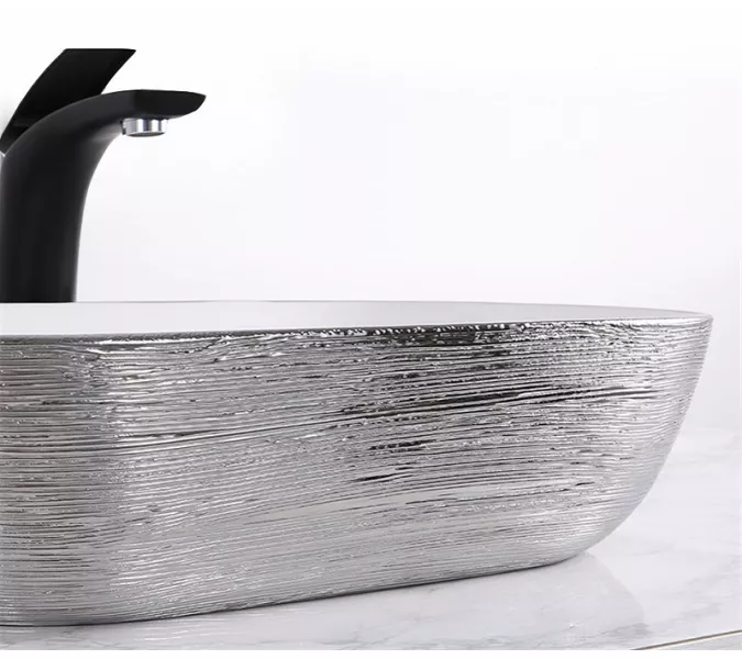 Раковина накладная прямоугольная CeramaLux LuxeLine D1333H13, Выбрать цвет: Белый/серебро, изображение 4