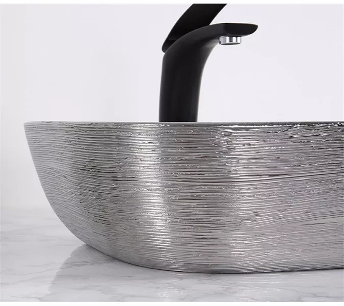 Раковина накладная прямоугольная CeramaLux LuxeLine D1333H13, Выбрать цвет: Белый/серебро, изображение 5