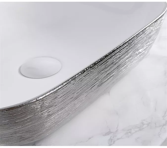 Раковина накладная прямоугольная CeramaLux LuxeLine D1333H13, Выбрать цвет: Белый/серебро, изображение 6