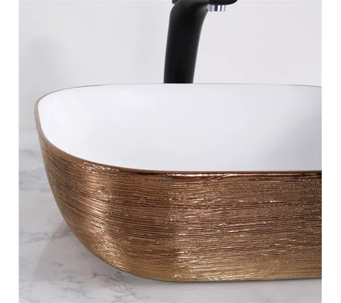 Раковина накладная прямоугольная CeramaLux LuxeLineD1333H132 золото, Выбрать цвет: Белый /медь, Монтаж: На столешницу, изображение 2