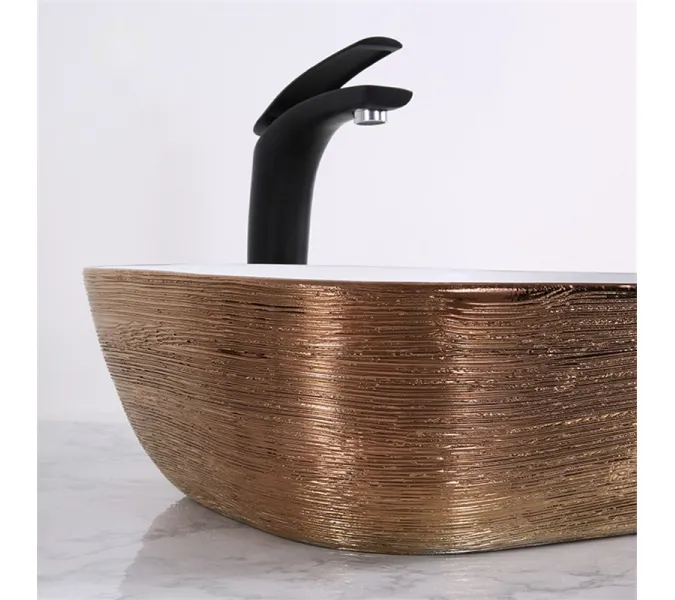 Раковина накладная прямоугольная CeramaLux LuxeLineD1333H132 золото, Выбрать цвет: Белый /медь, Монтаж: На столешницу, изображение 3