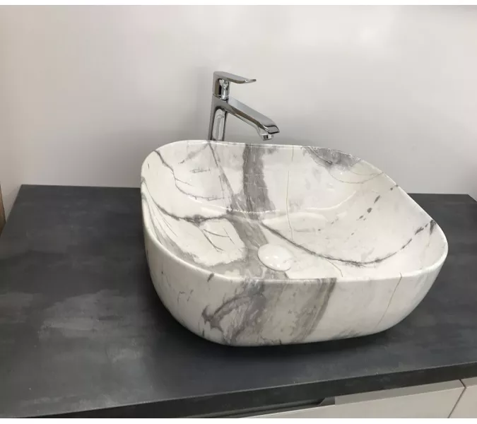 Раковина накладная прямоугольная CeramaLux  MNC K397, Выбрать цвет: Серый мрамор, изображение 2