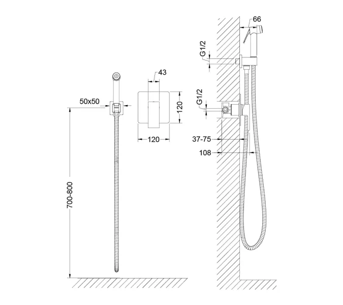 Смеситель встроенный с гигиеническим душем Timo Selene 2089/03SM, Выбрать цвет: Черный, изображение 3