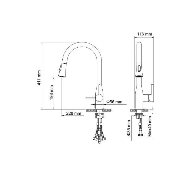 Смеситель для кухни с выдвижной лейкой Timo Saona 2336/00FL, Выбрать цвет: Хром, изображение 7