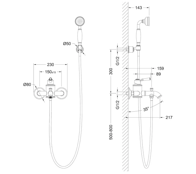 Смеситель для ванны с душем Timo Arisa 5314/02Y, Выбрать цвет: Антик, изображение 2