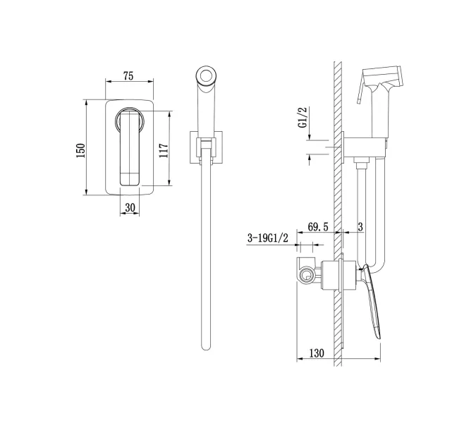 Смеситель встроенный с гигиеническим душем Timo Helmi 4089/00-16SM, Выбрать цвет: Хром, изображение 5
