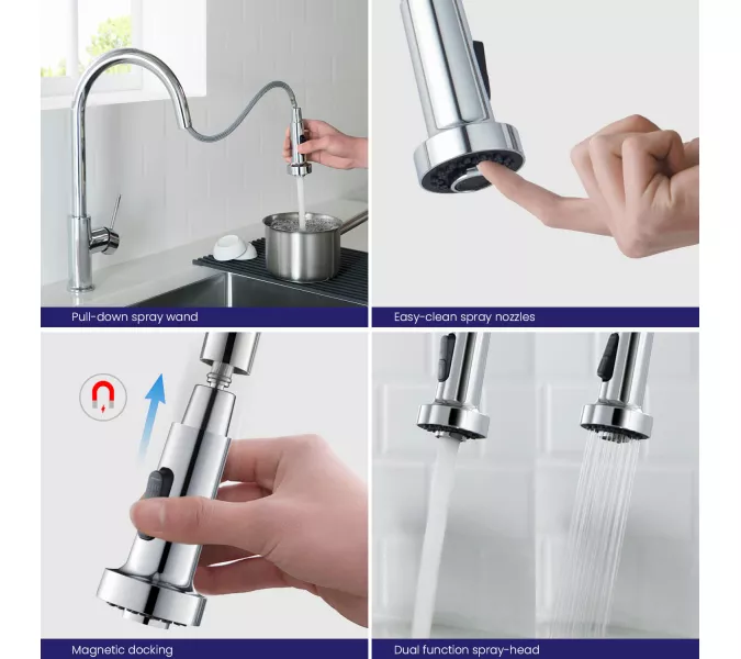 Смеситель для кухни с выдвижной лейкой Timo Saona 2316/00FL, Выбрать цвет: Хром, изображение 5