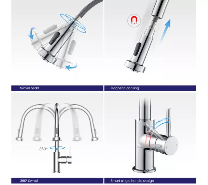 Смеситель для кухни с выдвижной лейкой Timo Saona 2316/00FL, Выбрать цвет: Хром, изображение 6