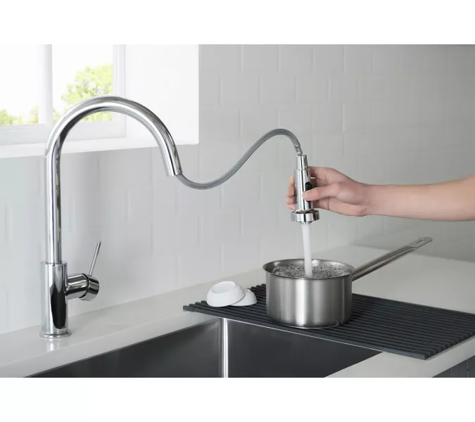 Смеситель для кухни с выдвижной лейкой Timo Saona 2316/00FL, Выбрать цвет: Хром, изображение 3