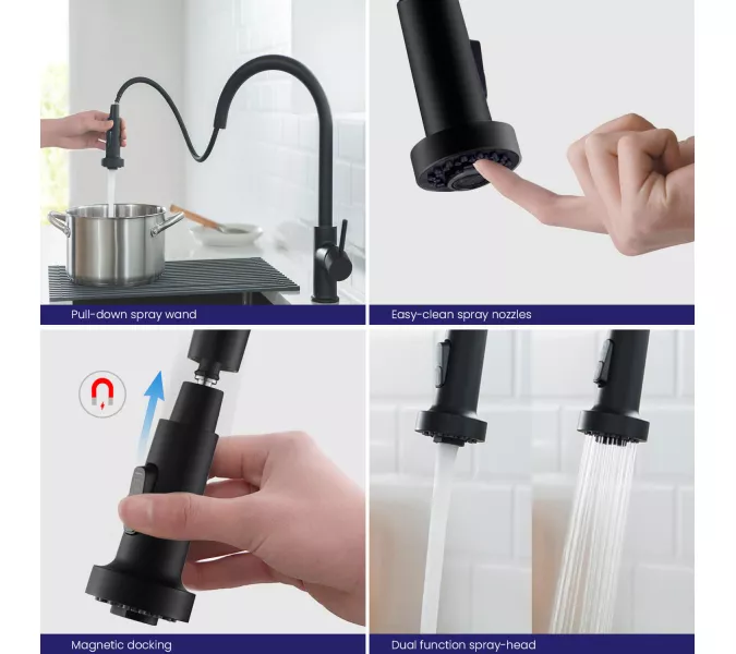 Смеситель для кухни с выдвижной лейкой Timo Saona 2316/03FL, Выбрать цвет: Черный, изображение 3