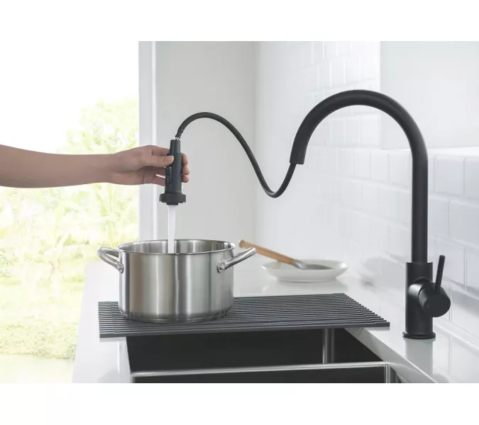 Смеситель для кухни с выдвижной лейкой Timo Saona 2316/03FL, Выбрать цвет: Черный, изображение 2