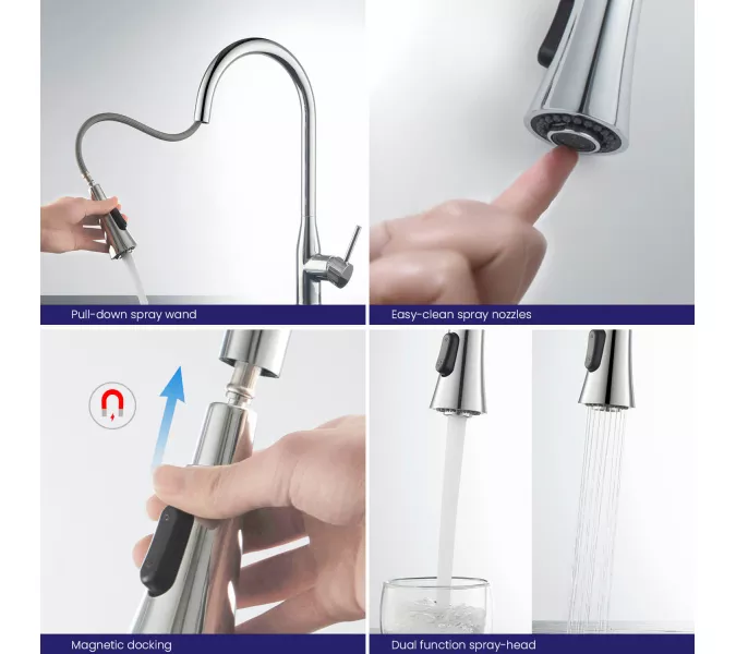 Смеситель для кухни с выдвижной лейкой Timo Saona 2336/00FL, Выбрать цвет: Хром, изображение 4