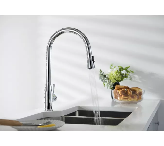 Смеситель для кухни с выдвижной лейкой Timo Saona 2336/00FL, Выбрать цвет: Хром, изображение 2