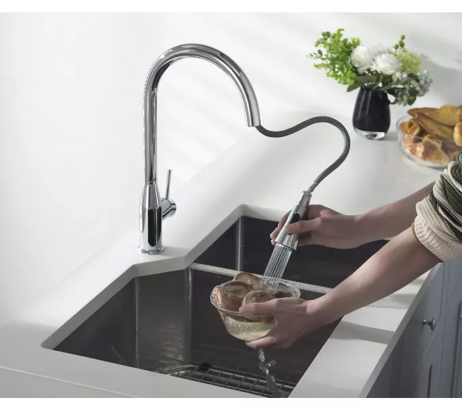 Смеситель для кухни с выдвижной лейкой Timo Saona 2336/00FL, Выбрать цвет: Хром, изображение 3