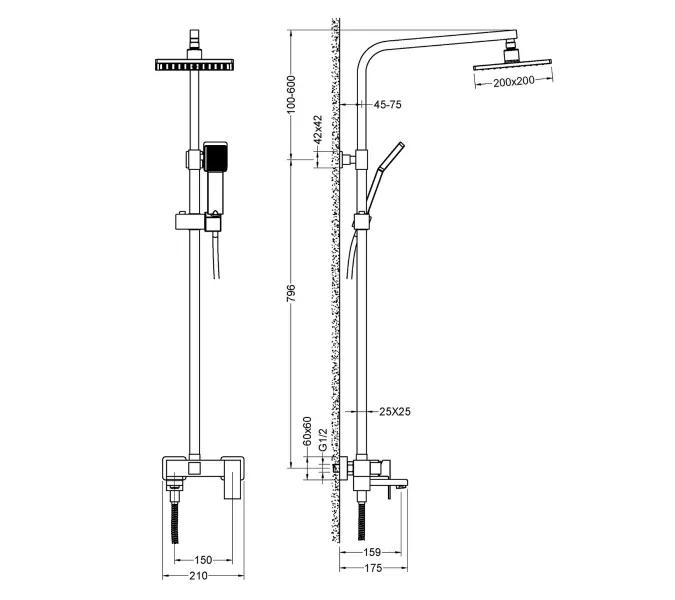 Душевая система Timo Selene SX-2013, Выбрать цвет: Черный, изображение 2