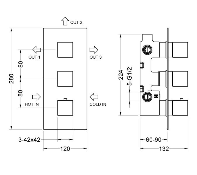 Душевая система встроенная с термостатом Timo Tetra-thermo SX-0199, Выбрать цвет: Хром, изображение 7
