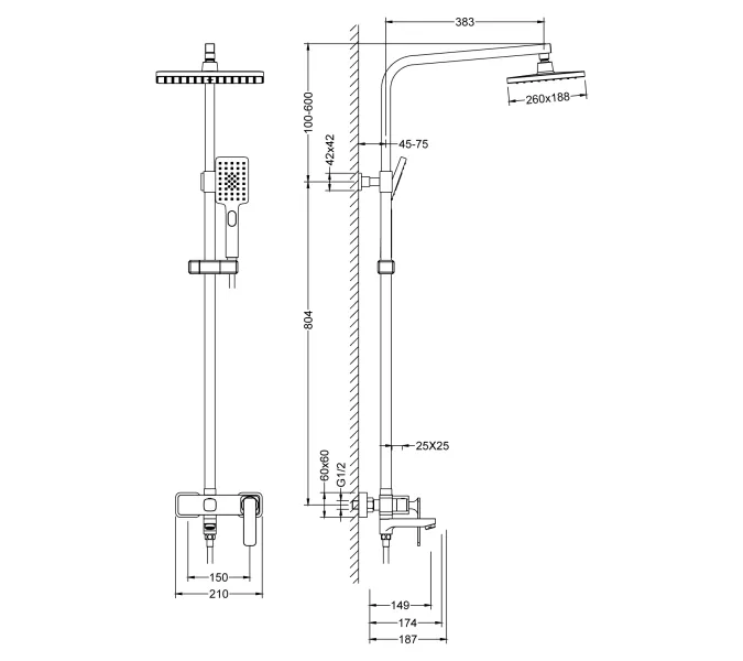 Душевая система Timo Torne SX-4320, Выбрать цвет: Черный, изображение 6