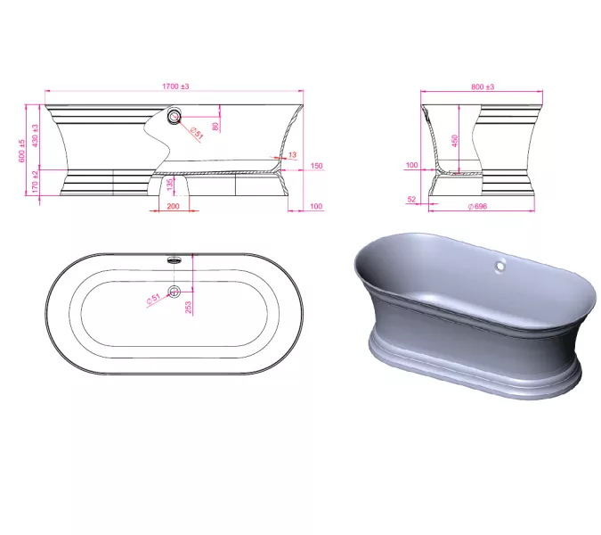Ванна Astra-Form ШАРМ из литьевого мрамора 170х80 см, изображение 15