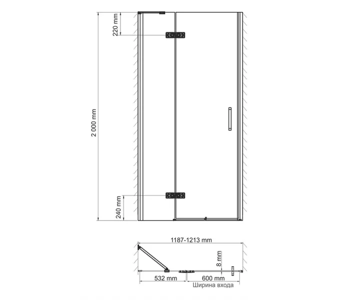 Душевая дверь WasserKRAFT Aller 10H05, Цвет стекла: прозрачное, Ориентация: Левая, Выбрать цвет: Хром, изображение 3